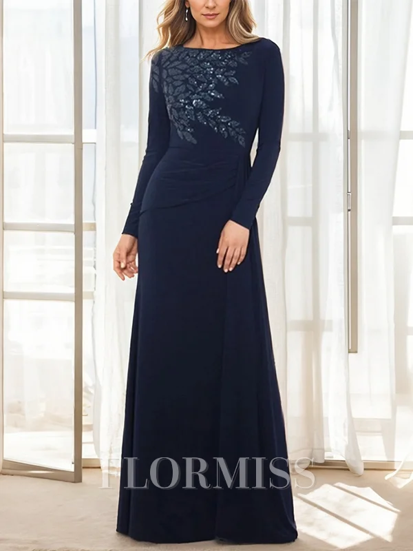 A-line/Princess Jewel Floor-Length Chiffon Long Sleeves Mother of the Bride Dresses