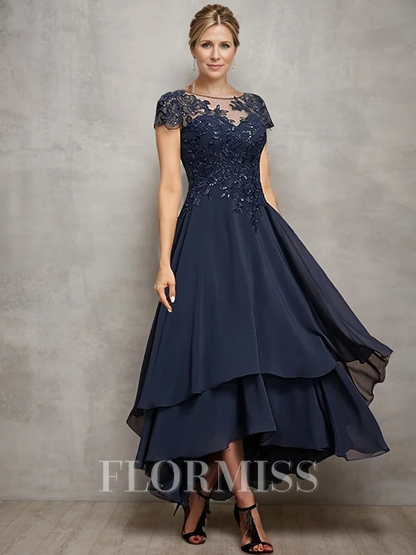 A-line/Princess Chiffon Scoop Short Sleeves Ankle-Length Mother of the Bride Dress
