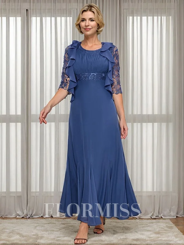 A-line Scoop Appliques Lace Ankle-Length Chiffon Mother of the Bride Dress