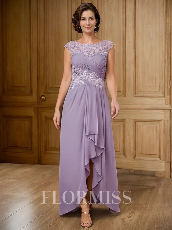 A-line Scoop Appliques Lace Asymmetrical Chiffon Mother of the Bride Dress