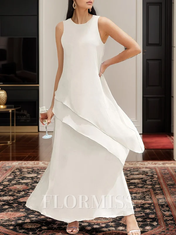 A-Line Scoop Sleeveless Ruffles Ankle-Length Chiffon Mother of the Bride Dress
