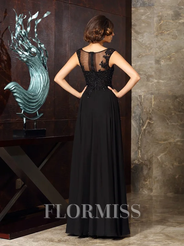 A-Line/Princess Scoop Floor-Length Chiffon Mother of the Bride Dresses With Appliques Lace