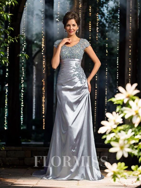 Trumpet/Mermaid Scoop Sweep Train Elastic Woven Satin Mother of the Bride Dresses With Appliques Lace