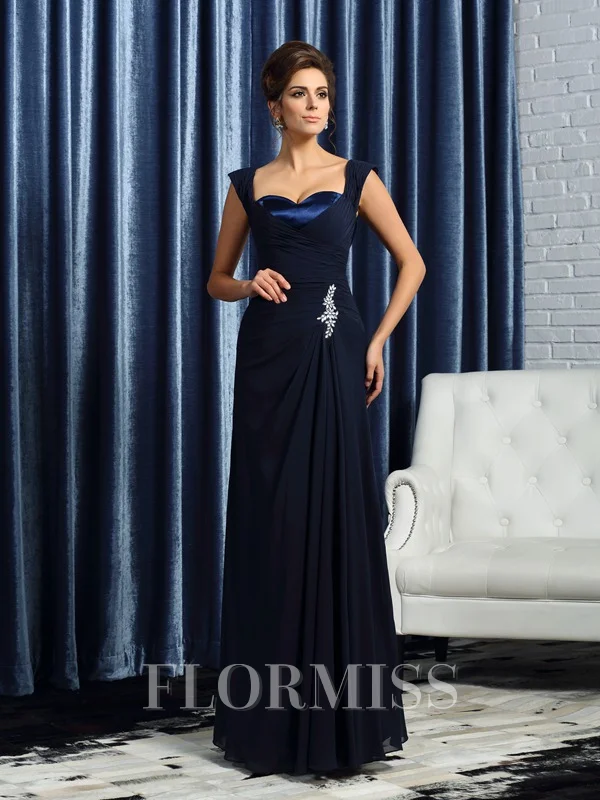 A-Line/Princess Straps Floor-Length Chiffon Mother of the Bride Dresses With Beading