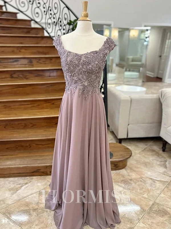 A-line Square Appliques Lace Sweep Train Chiffon Mother of the Bride Dress