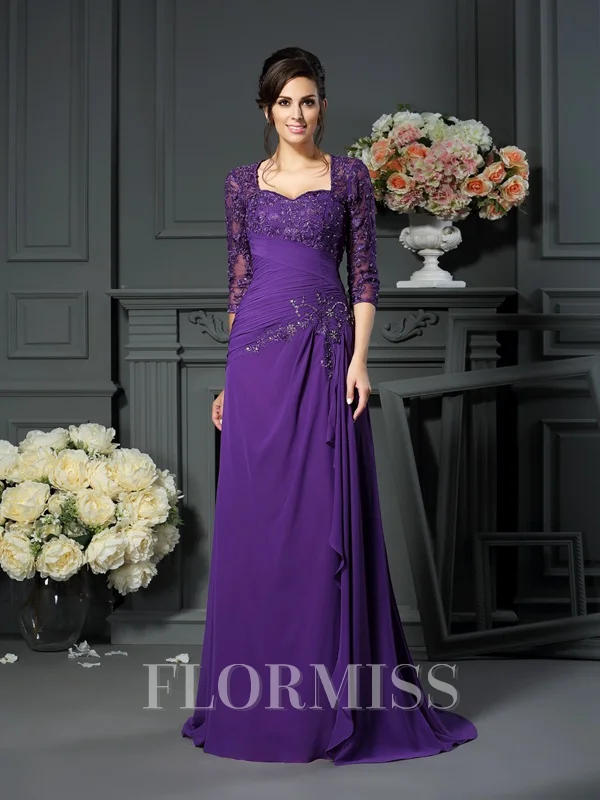 A-Line/Princess Sweetheart Floor-Length Chiffon Mother of the Bride Dresses With Appliques Lace
