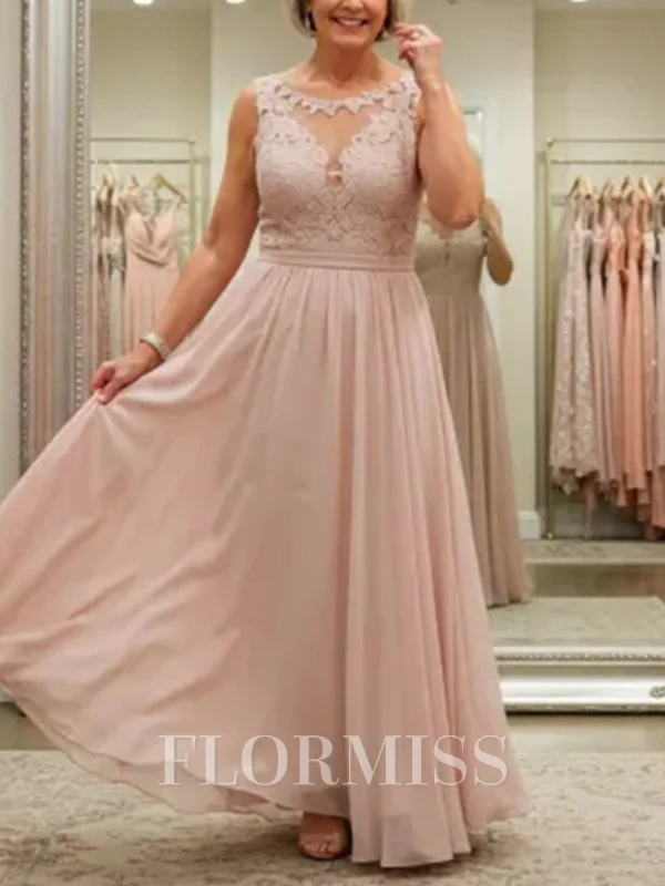 A-line Scoop Appliques Lace Floor-Length Chiffon Mother of the Bride Dress