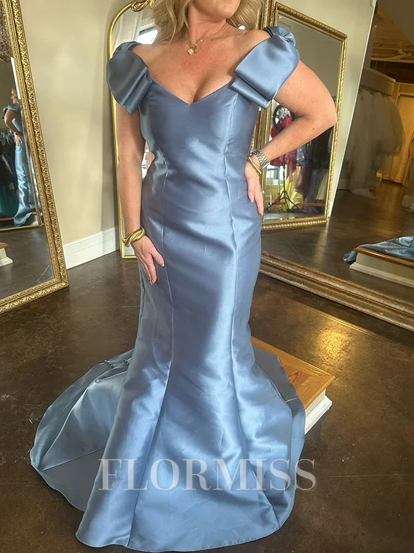 Sheath Off-the-Shoulder Bow Court Train Satin Mother of the Bride Dress