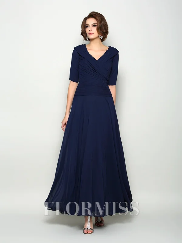 A-Line/Princess V-neck Ankle-Length Chiffon Mother of the Bride Dresses