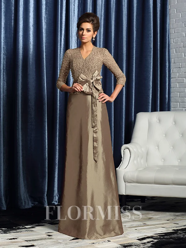 A-Line/Princess V-neck Floor-Length Taffeta Mother of the Bride Dresses With Bow