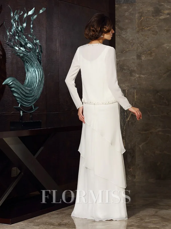 Sheath/Column Scoop Floor-Length Chiffon Mother of the Bride Dresses With Beading