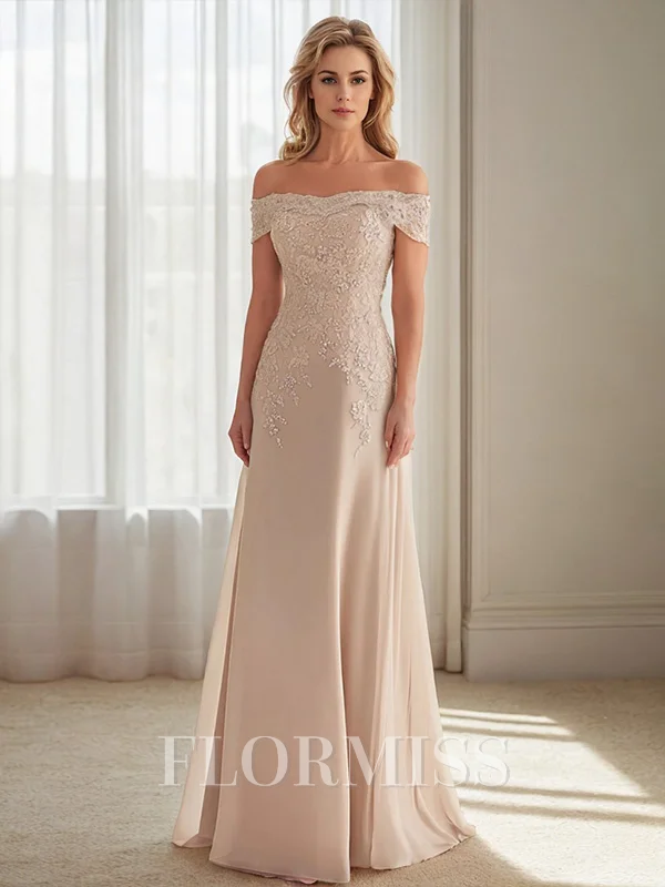 A-line/Princess Chiffon Off the Shoulder Sleeveless Floor-Length Mother of the Bride Dress