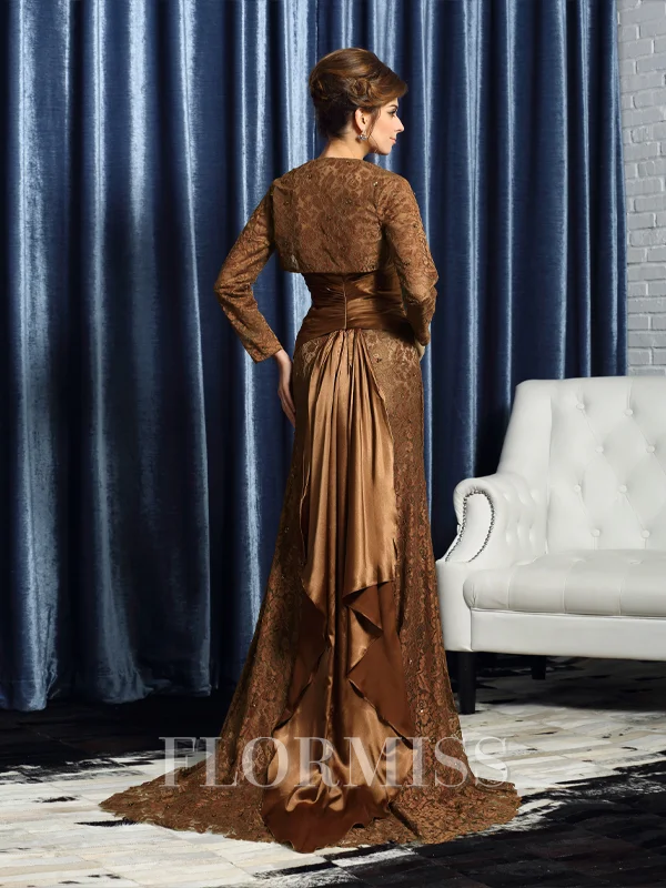 Sheath/Column Strapless Court Train Silk like Satin Mother of the Bride Dresses