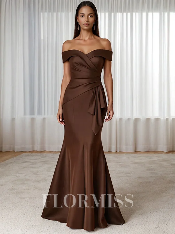 Sheath/Column Satin Off the Shoulder Sleeveless Floor-Length Mother of the Bride Dress
