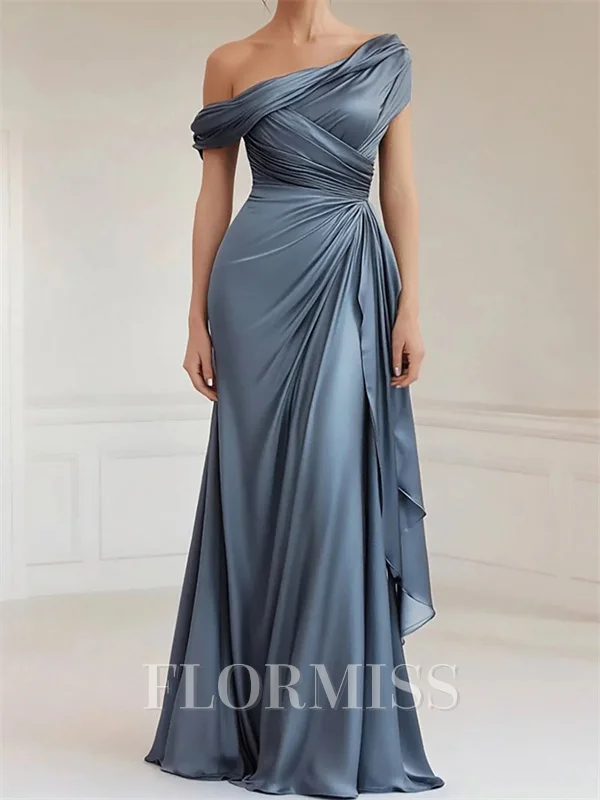 Sheath Pleated Floor-Length Satin Chiffon Corset Mother of the Bride Dress