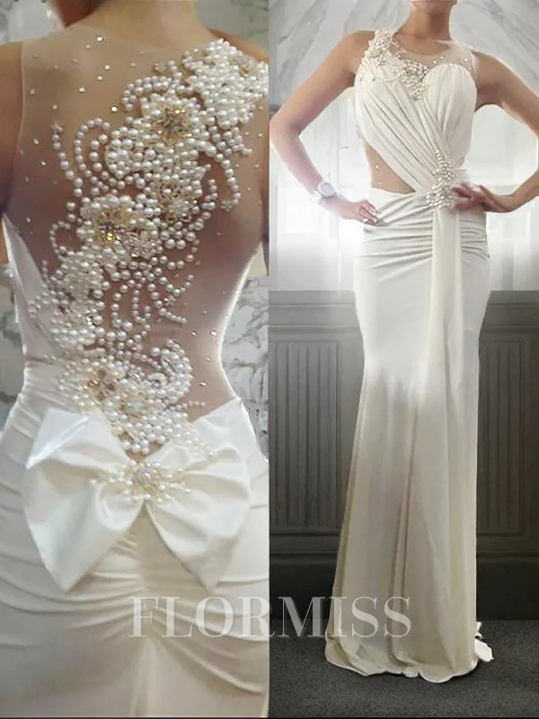 Trumpet/Mermaid Scoop Sweep Train Prom Dresses With Bow