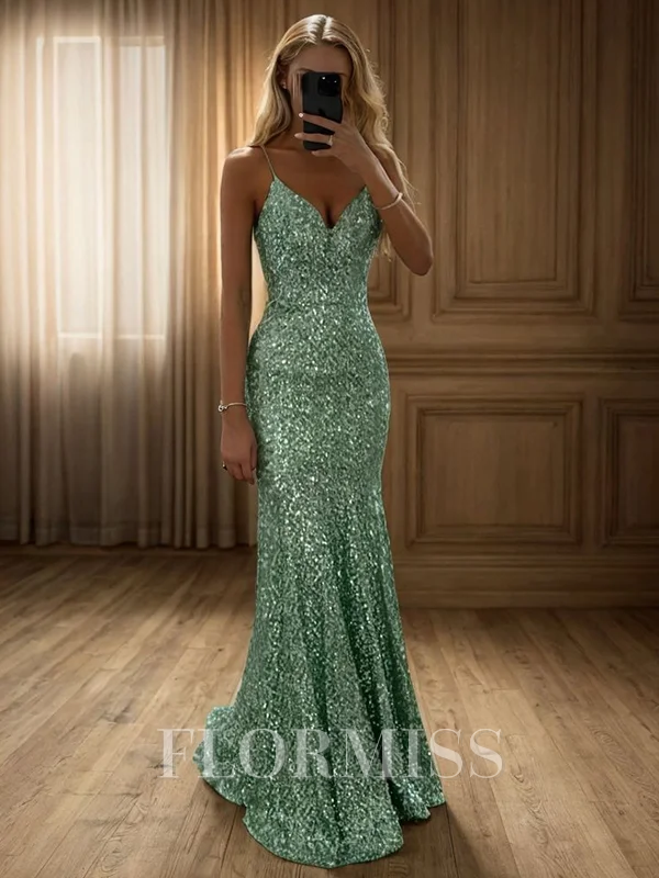 Sheath V-neck Floor-Length Velvet Sequins Dress