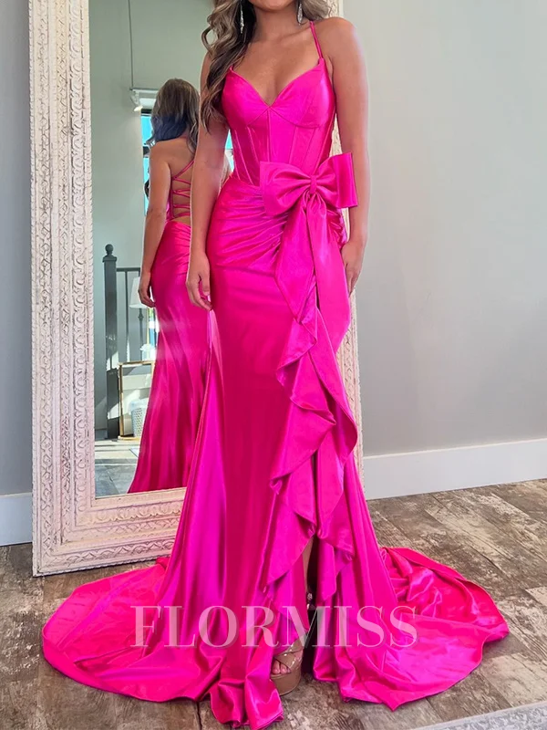 Sheath V-neck Bow Court Train Corset Dress