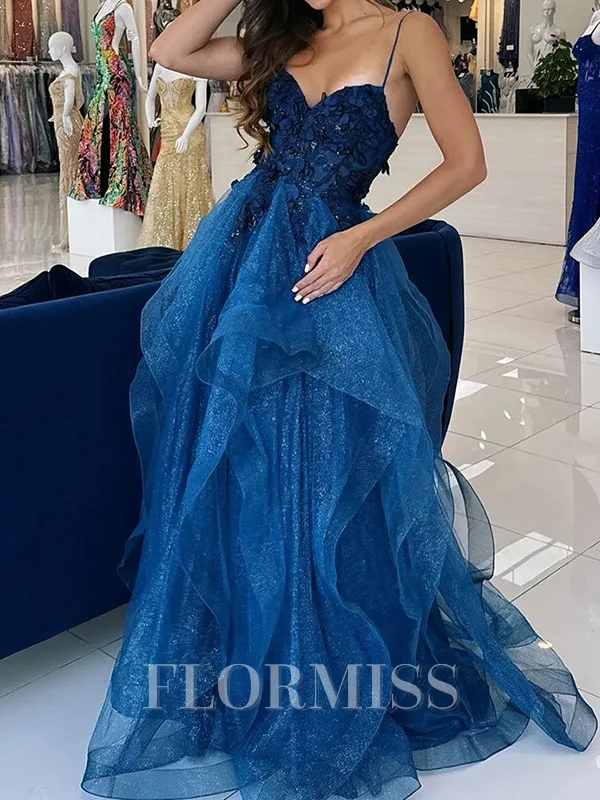 A-line Spaghetti Straps Appliques Lace Floor-Length Corset Dress