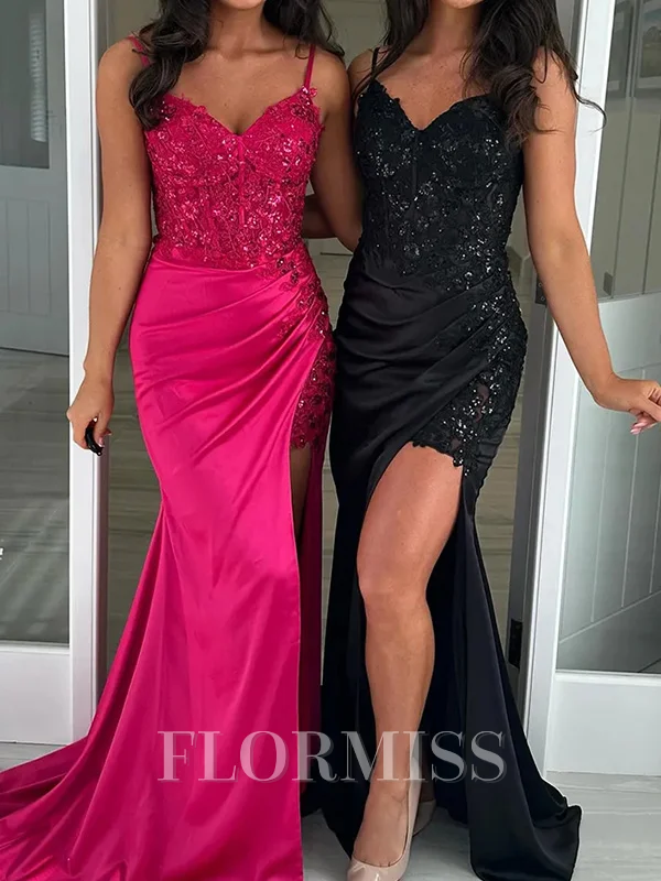 Sheath V-neck Appliques Lace Sweep Train Silk Like Satin Corset Dress