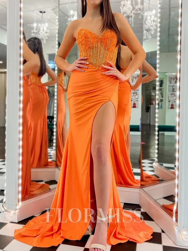 Sheath Sweetheart Beading Court Train Jersey Dress