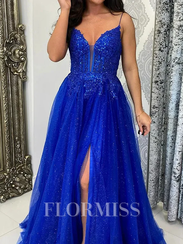 A-line Spaghetti Straps Sequin Floor-Length Tulle Corset Dress