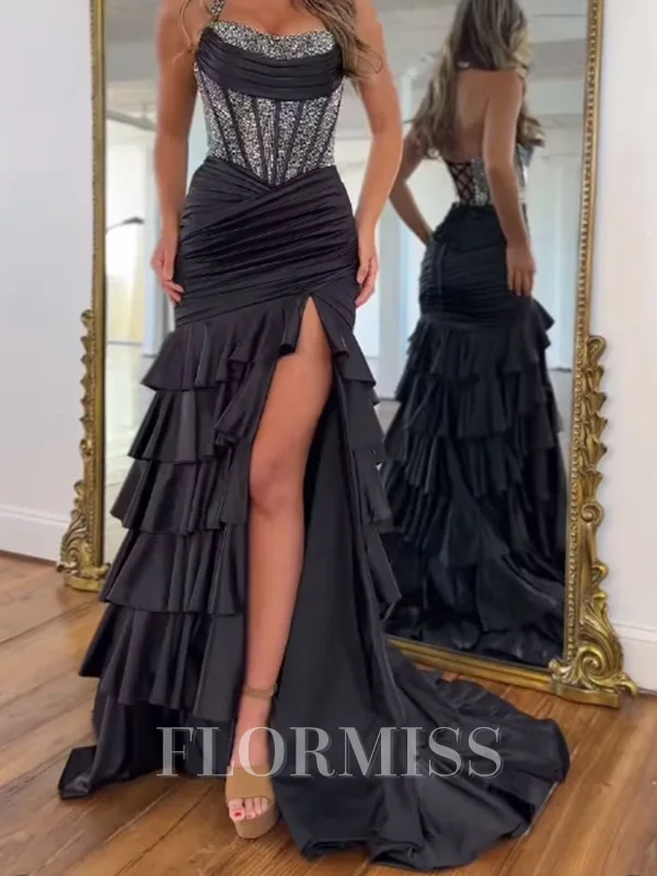 Sheath/Column V-neck Sleeveless Court Train Leg Slit Dress