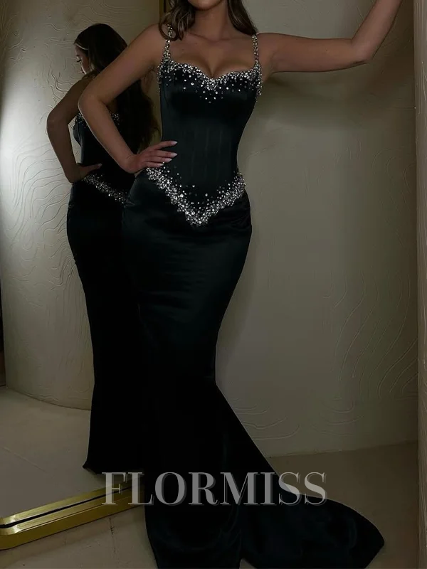 Sheath/Column Satin Straps Sleeveless Court Train Dress