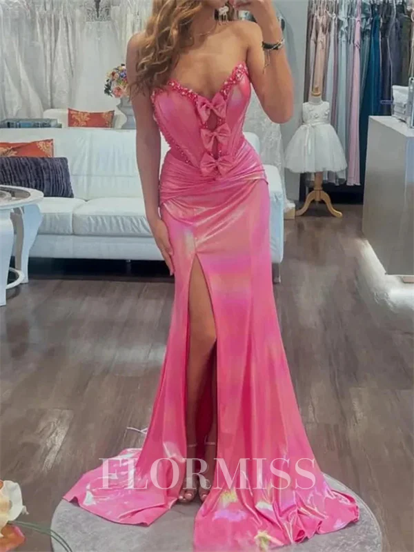 Sheath Sweetheart Bow Sweep Train Corset Dress