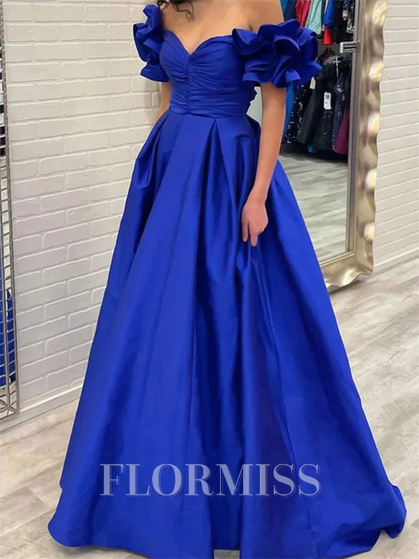 A-line Off-the-Shoulder Ruffles Sweep Train Taffeta Dress