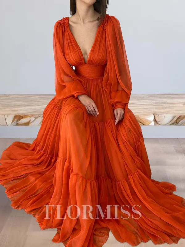 A-Line/Princess V-neck Floor-Length 30D Chiffon Prom Dresses With Pleated