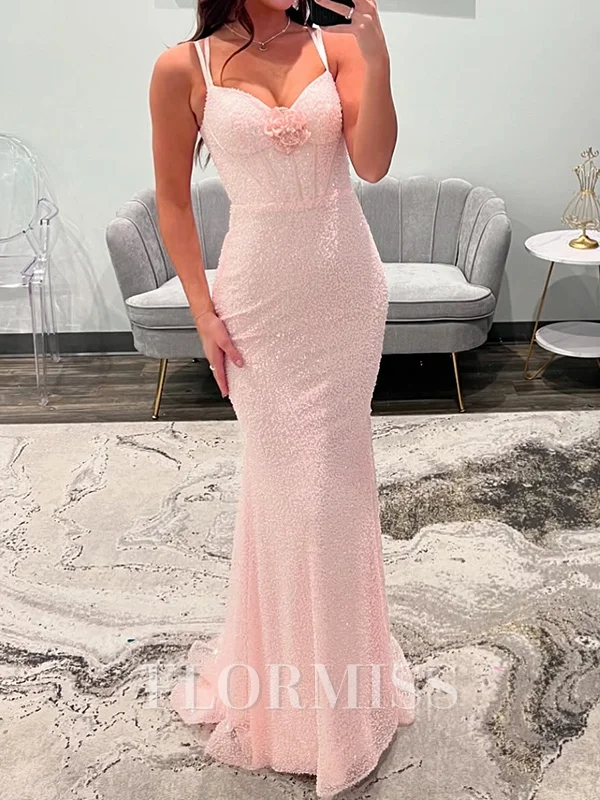 Sheath Straps Flower Sweep Train Corset Dress