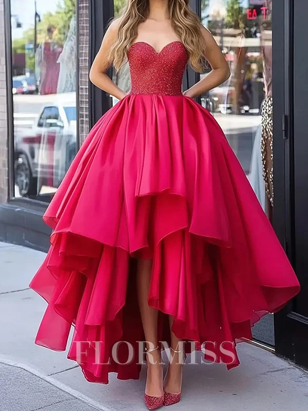 A-line Sweetheart Cascading Ruffles Asymmetrical Dress