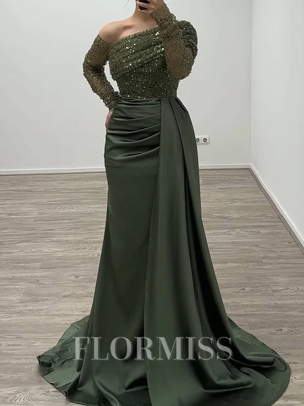 Sheath/Column One-Shoulder Sweep Train Silk Like Satin Corest Dress