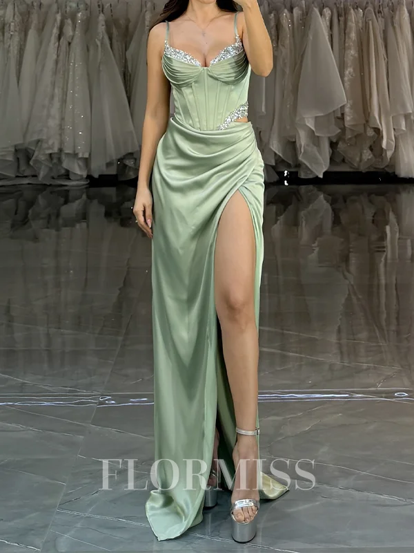 Sheath Sweetheart Pleated Sweep Train Silk Like Satin Corset Dress