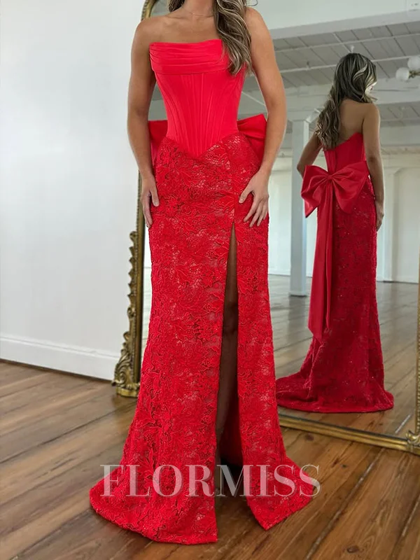 Sheath Satin Straight Sleeveless Court Train Prom Dresses