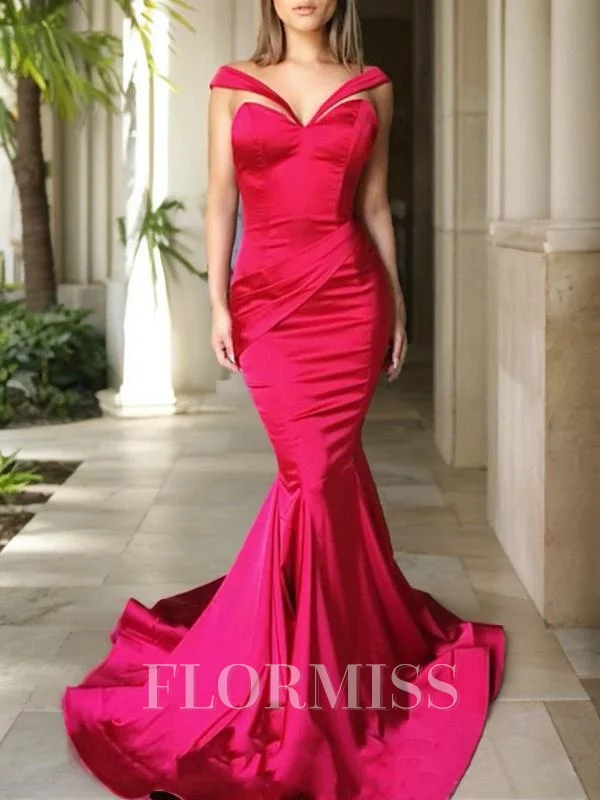 Trumpet/Mermaid Sweetheart Sweep Train Silk Like Satin Prom Dresses With Ruffles