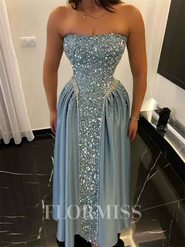 A-line Straight Sequin Floor-Length Corset Prom Dress