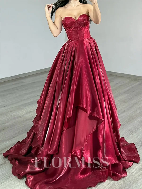 A-line Sweetheart Ruffles Sweep Train Corset Prom Dress
