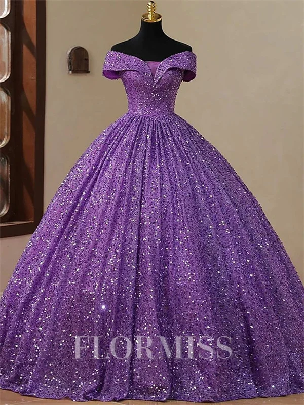 Ball-Gown Off-the-Shoulder Floor-Length Corset Prom Dress