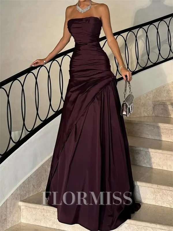 A-line Straight Pleated Floor-Length Taffeta Corset Prom Dress