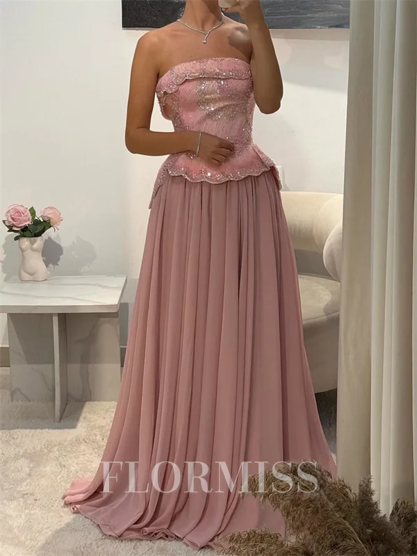 A-line Straight Sequin Floor-Length Chiffon Prom Dress