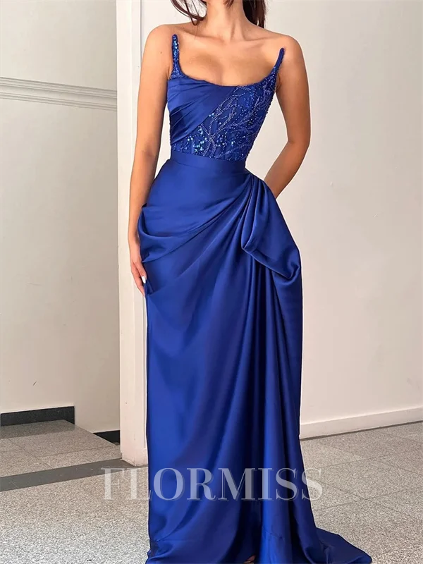 Sheath Square Pleated Sweep Train Silk like Satin Corset Prom Dress