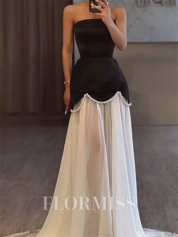 A-line Straight Ruffles Sweep Train Satin Corset Prom Dress