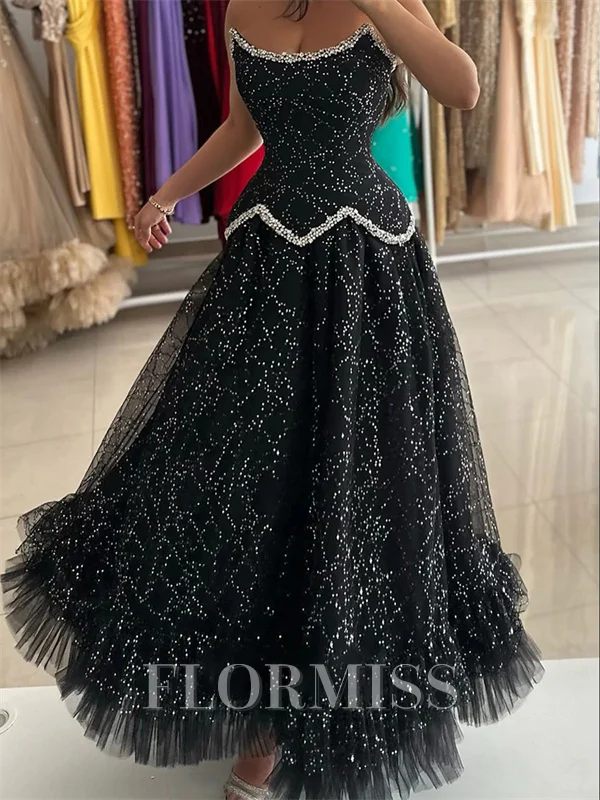 A-line Straight Ruffles Ankle-Length Corset Prom Dress