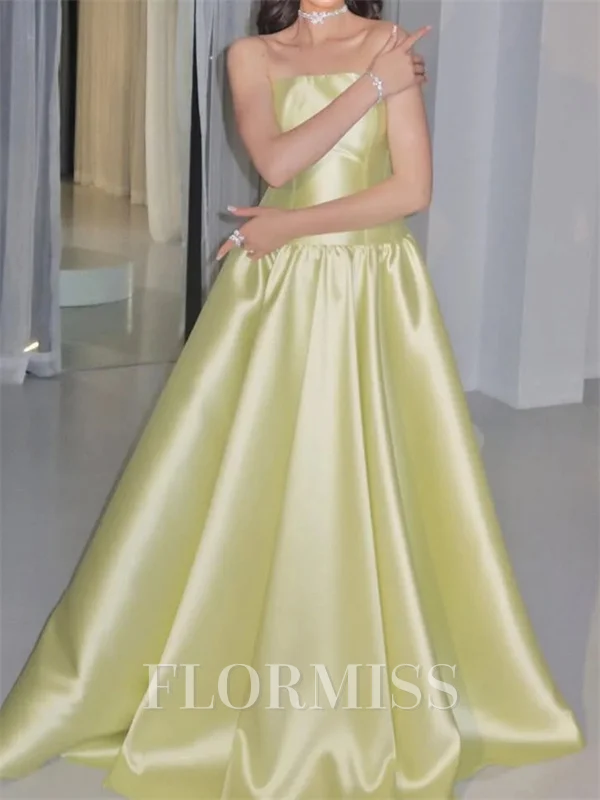 A-line Straight Ruffles Floor-Length Satin Corset Prom Dress