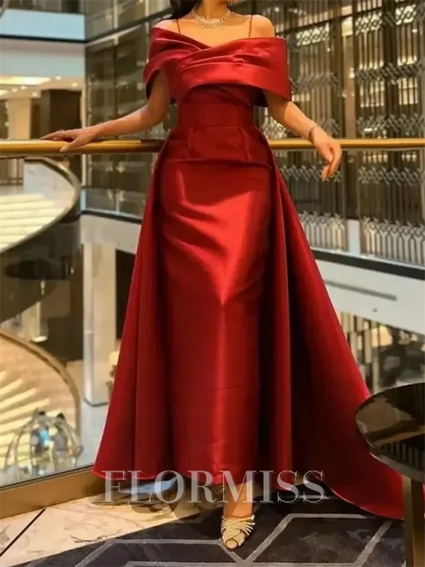 A-line Spaghetti Straps Ruffles Court Train Satin Corset Prom Dress