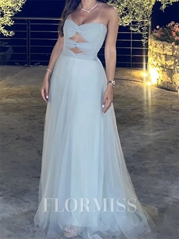 A-line Sweetheart Ruffles Sweep Train Tulle Corset Prom Dress