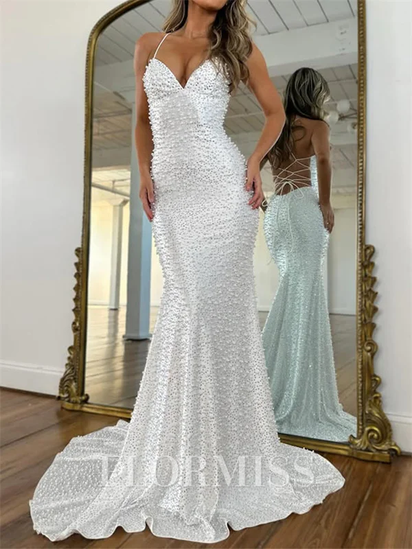 Sheath Spaghetti Strap Sweep Train Prom Dress