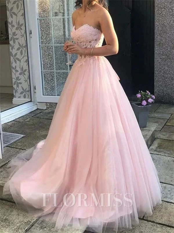 A-line Sweetheart Ruffles Floor-Length Tulle Corset Prom Dress